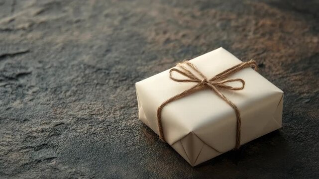 Small, neatly wrapped gift box with simple twine bow