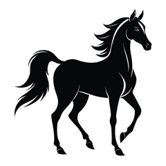 Elegant Black Horse Silhouette Gracefully Posing Against White Backdrop Symbolic of Freedom Power and Beauty in Minimalist Design