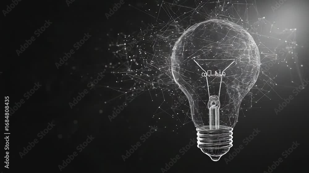 Poster light bulb shining with wireframe and plexus effect representing innovation