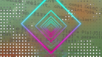 Animation of neon squares moving over dotted background with data processing - Powered by Adobe