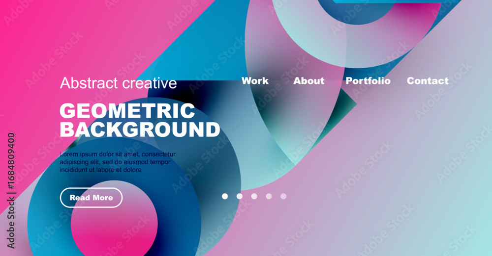 Poster abstract design features overlapping colorful shapes. text promotes geometric background, includes n