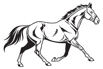 Dynamic Black and White Illustration of a Galloping Horse Expressing Power Grace and Freedom in Equine Movement and Form