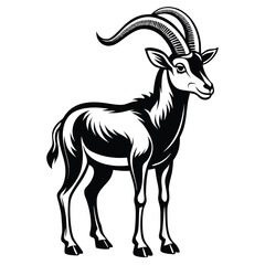 Majestic Sable Antelope Illustration Striking Black and White Wildlife Art Portraying Grace and Strength in Bold Design