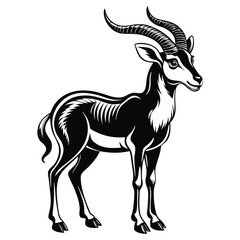 Elegant Sable Antelope Illustration Striking Black and White Design Showcasing Wildlife Beauty and Graceful Antelope Features in Detailed Vector Artwork