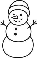 Hand-drawn black and white winter items with holiday objects: snowman, mittens, hat, boots, gift, candle, Christmas tree, cocoa cup, gingerbread cookie. Ideal for coloring, festive decor,.