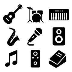 Music Ensemble: A collection of iconic musical instruments arranged artfully. Capturing the spirit of sound