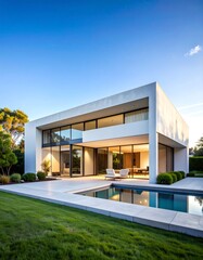 Fototapeta premium Modern white house with pool and patio