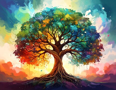 Colorful tree of life in vibrant abstract style