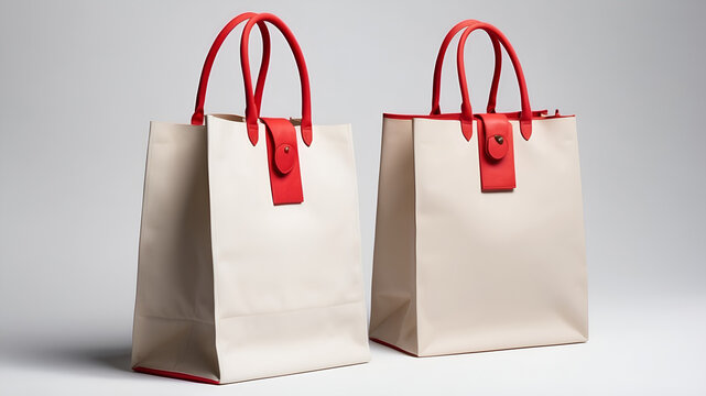 Stylish Tote Bag with Red Leather Handles