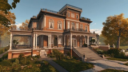 Magnificent Victorian Mansion in Autumn