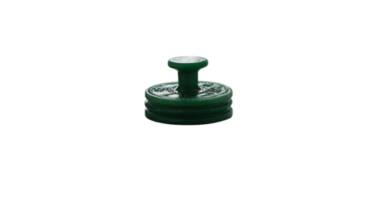 Vintage green wax seal stamp with intricate details and classic design, isolated on a transparent background for craft concepts.
