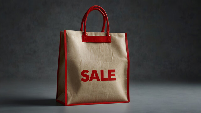 Kraft Paper Tote Bag with Sale Text and Red Trim