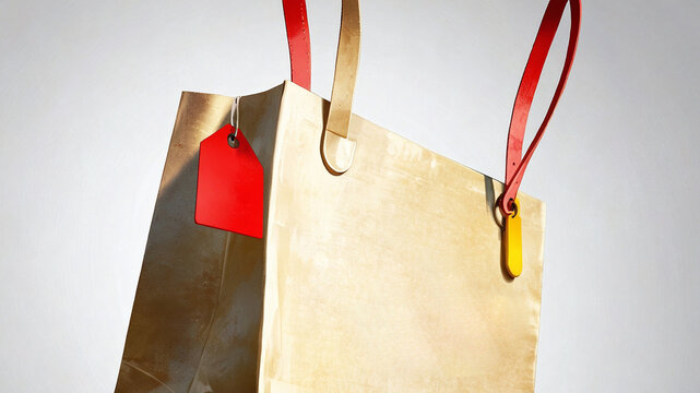 Kraft Paper Shopping Bag with Red Tag and Leather Handles