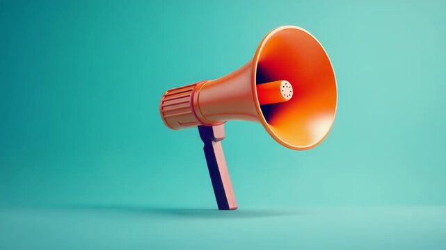 Orange megaphone announcing big news on turquoise background
