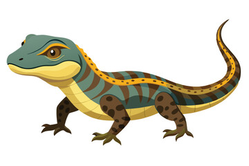 Cartoon Lizard with Blue and Brown Stripes and Yellow Underside a Colorful and Playful Reptilian Illustration