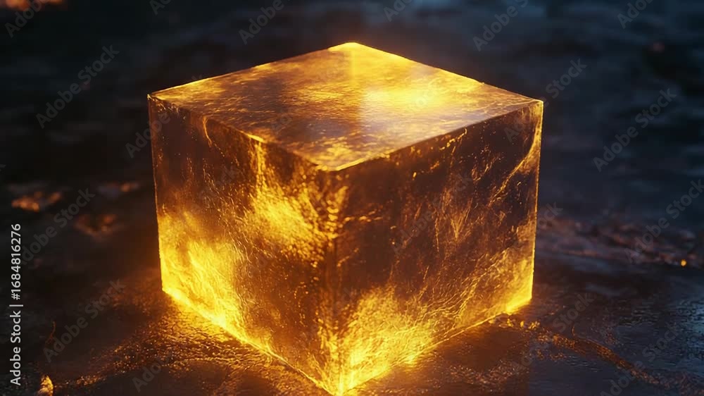 Poster Mysterious glowing cube illuminating dark abstract background