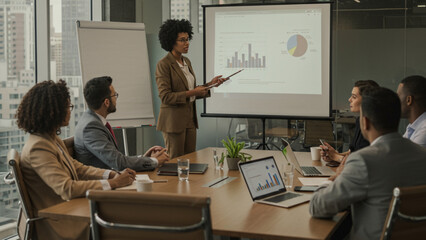 Businesswoman Leading a Corporate Presentation in Office