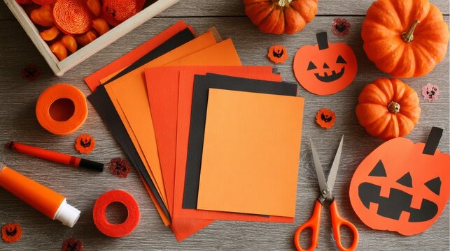 Halloween Arts and Crafts Set with Pumpkins and Colored Construction Paper