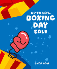 Boxing day sale banner design template with blue background