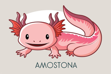 Adorable Axolotl Cartoon Illustration with Smiling Face and 