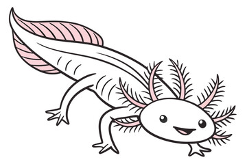 A Charming Axolotl Cartoon Illustration with Pink Gills and a Sweet Smile Floating Peacefully in an Aquatic Setting