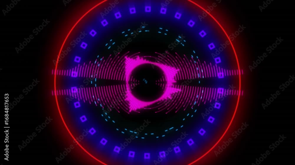Poster animation of colorful circles and shapes on black background
