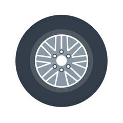 Obraz premium Car Wheel Tire and Alloy Rim Flat Design Vector Icon