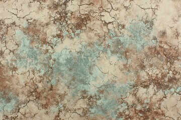 Obraz premium A textured surface, displaying intricate patterns of cracks and discoloration, showcasing a blend of warm browns, muted greens, and creamy beiges.