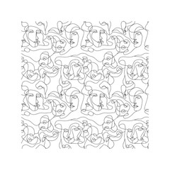 Seamless Pattern with Abstract Woman Faces. Modern Continuous One Line Art Drawing Background.
