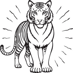 Obraz premium Powerful Tiger Line Art Illustration | Bold Hand Drawn Tiger Sketch for Creative Design Projects