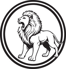 Obraz premium “Roaring Lion Emblem Vector Illustration | Fierce Jungle King Artwork | Bold Tribal Animal Design for Logos, Tattoos, Shields, and Heraldic Symbols”