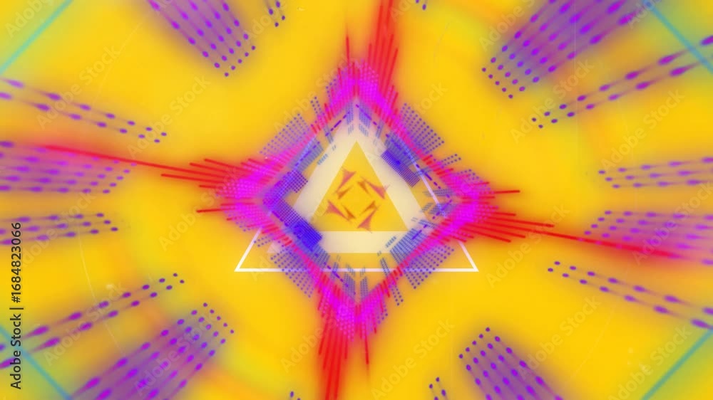 Poster Animation of kaleidoscope patterns moving over yellow background