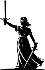 lady justice with sword silhouette vector illustration