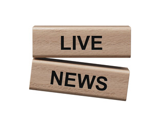 Live News symbol. wooden blocks with words 'Live News'. wooden blocks. Copy space.Supports PNG files with transparent backgrounds.