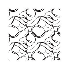 Seamless Abstract Black and White Pattern of Flowing Curvy Lines. Elegant Calligraphic Scribble Background.
