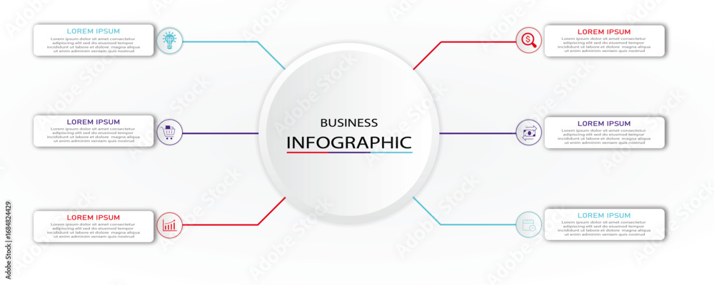 Poster business process visualization with white 3d diagram | infographic colorful rectangle steps with ico