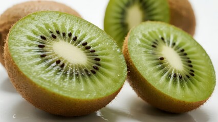 Fototapeta premium Sliced Kiwi Fruit Displaying Vibrant Green Interior and Black Seeds