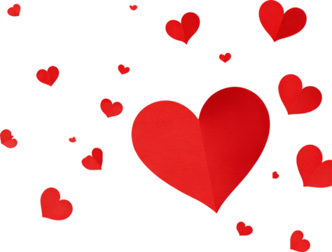 Floating Red Hearts on White Background