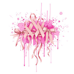 Hope and awareness symbolized by pink ribbons and vibrant paint splatters