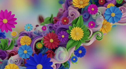 Colorful abstract floral illustration with vibrant 3D style