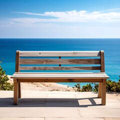 Wooden park bench overlooking a vast expanse of turquoise ocean