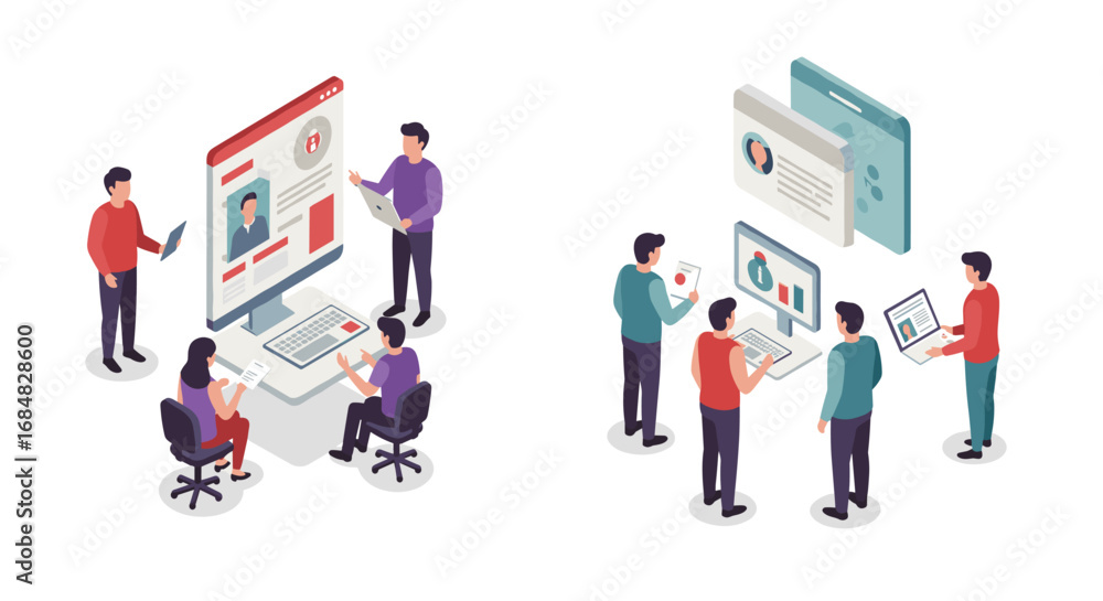 Poster collaborative teamwork and data analysis in modern office environment