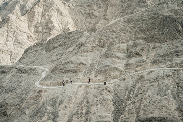 Overhanging Great Wall in Jiayuguan, China. The west end of the Great Wall of China in Autumn. The...