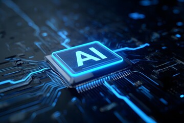 Abstract logo of an artificial intelligence chip with the inscription AI on it,