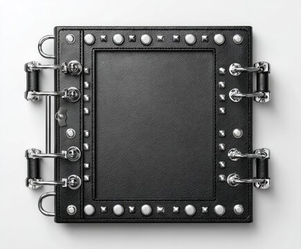 Black leather journal, studded frame
