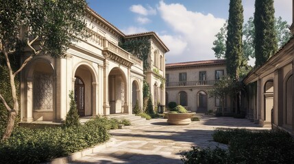 Fototapeta premium Mediterranean Villa Courtyard: A Luxurious Italian-Style Estate