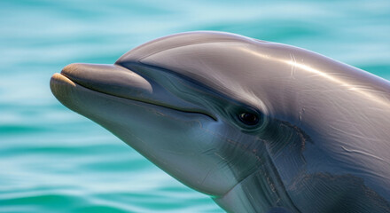 Closeup portrait of a bottlenose dolphin in the sea