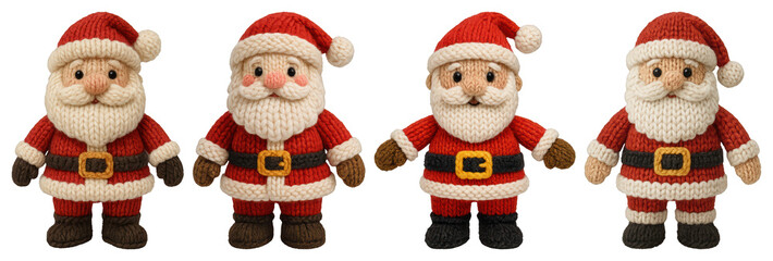 PNG Knitted Santa Claus figurines collection, element set on transparent background
