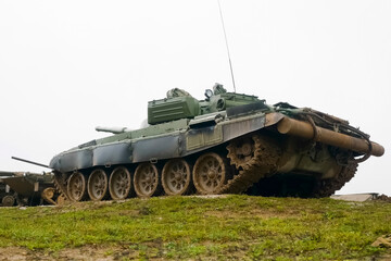 T-72 tank testing at proving ground overall view with hull and turret details.