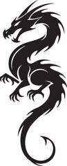 Tribal dragon vector in Asian and Polynesian tattoo style. Bold lines, fierce silhouette. Ideal for fantasy art, body art, emblems. Scalable and editable for creative use